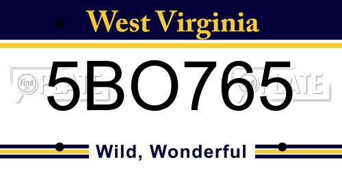 5BO765 West Virginia License Plate