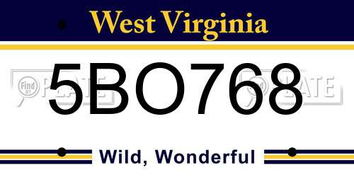 5BO768 West Virginia License Plate
