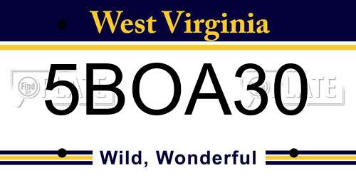 5BOA30 West Virginia License Plate