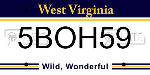 5BOH59 West Virginia License Plate