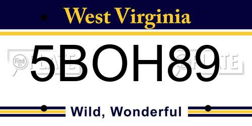 5BOH89 West Virginia License Plate