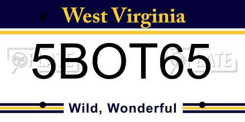 5BOT65 West Virginia License Plate