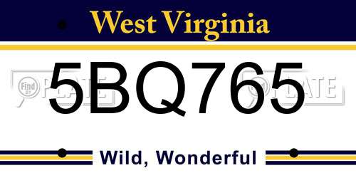 5BQ765 West Virginia License Plate