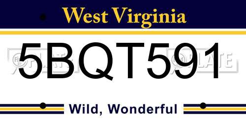 5BQT591 West Virginia License Plate