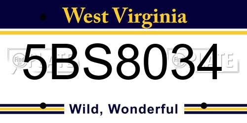 5BS8034 West Virginia License Plate