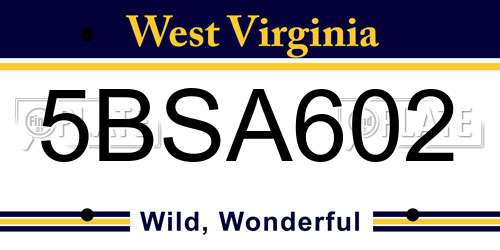 5BSA602 West Virginia License Plate