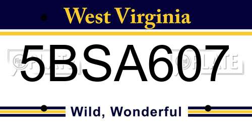 5BSA607 West Virginia License Plate