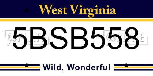 5BSB558 West Virginia License Plate