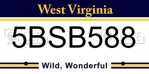 5BSB588 West Virginia License Plate