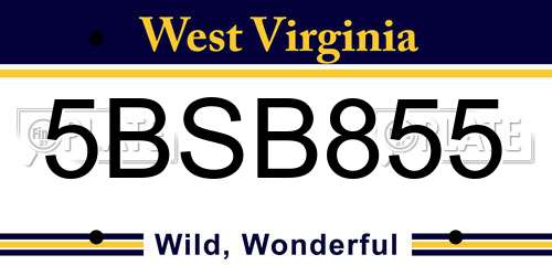 5BSB855 West Virginia License Plate