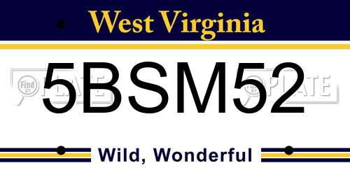 5BSM52 West Virginia License Plate