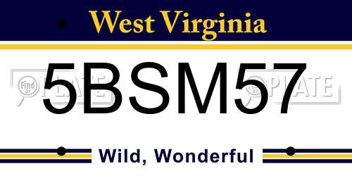 5BSM57 West Virginia License Plate