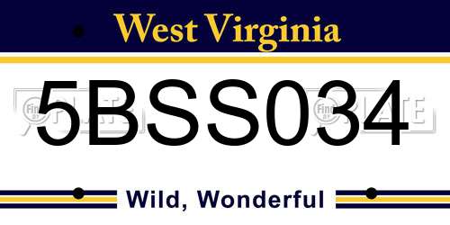 5BSS034 West Virginia License Plate