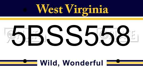 5BSS558 West Virginia License Plate