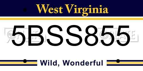 5BSS855 West Virginia License Plate