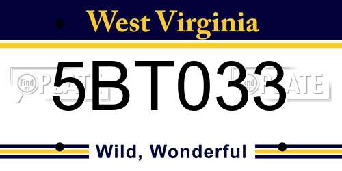 5BT033 West Virginia License Plate