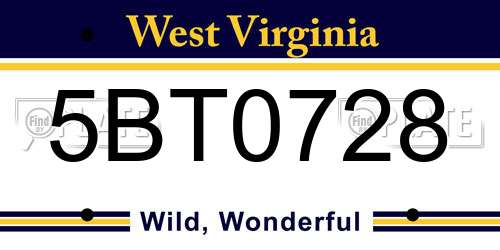 5BT0728 West Virginia License Plate