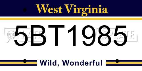 5BT1985 West Virginia License Plate