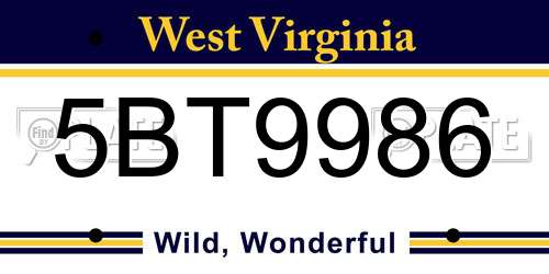 5BT9986 West Virginia License Plate