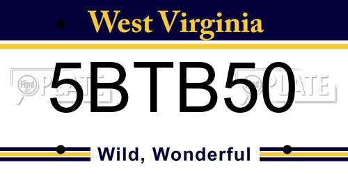5BTB50 West Virginia License Plate