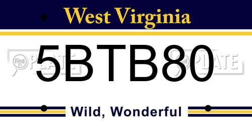 5BTB80 West Virginia License Plate