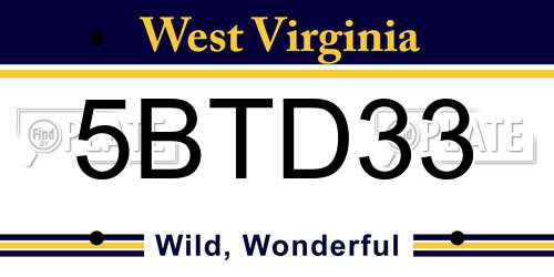 5BTD33 West Virginia License Plate