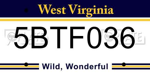 5BTF036 West Virginia License Plate