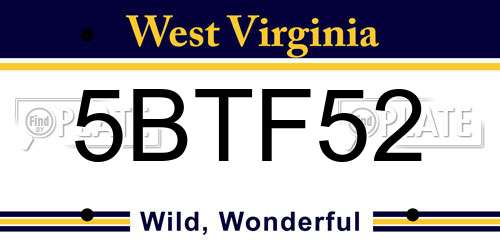 5BTF52 West Virginia License Plate
