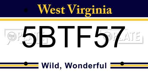 5BTF57 West Virginia License Plate