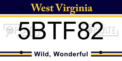 5BTF82 West Virginia License Plate