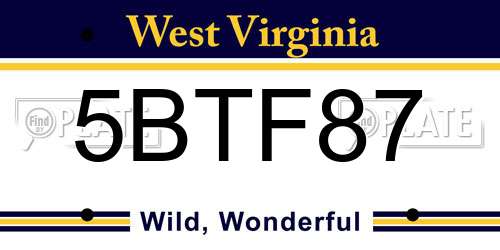 5BTF87 West Virginia License Plate