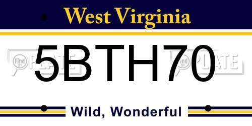 5BTH70 West Virginia License Plate