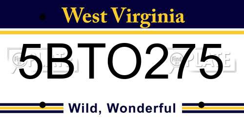 5BTO275 West Virginia License Plate