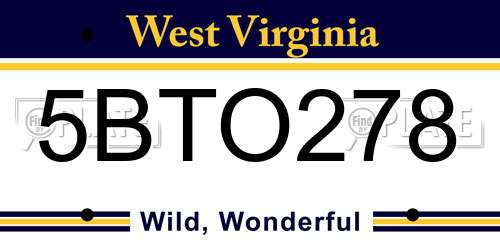 5BTO278 West Virginia License Plate
