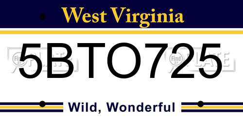 5BTO725 West Virginia License Plate