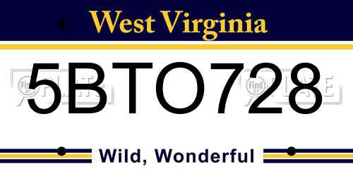 5BTO728 West Virginia License Plate