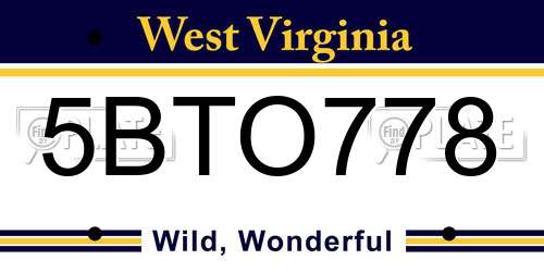 5BTO778 West Virginia License Plate