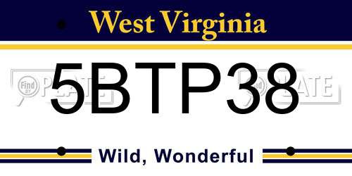 5BTP38 West Virginia License Plate