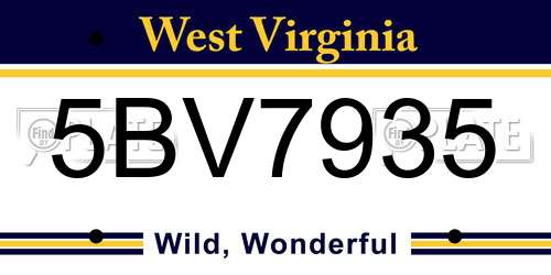 5BV7935 West Virginia License Plate