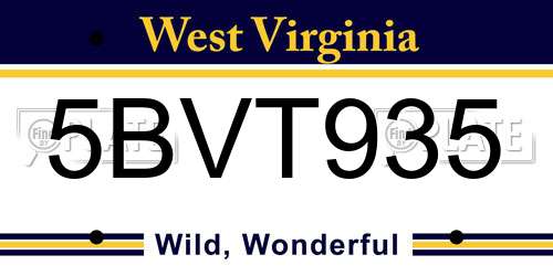 5BVT935 West Virginia License Plate