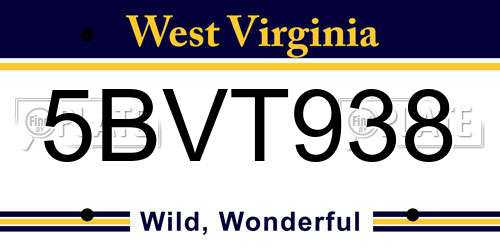 5BVT938 West Virginia License Plate