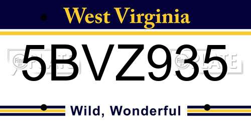5BVZ935 West Virginia License Plate