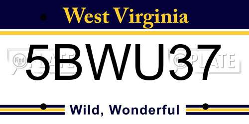 5BWU37 West Virginia License Plate