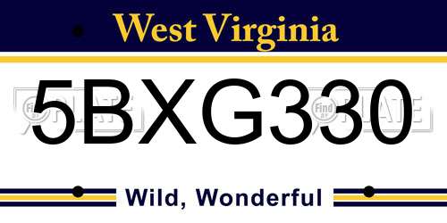 5BXG330 West Virginia License Plate