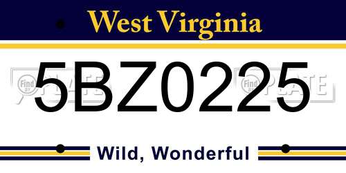 5BZ0225 West Virginia License Plate
