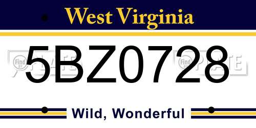 5BZ0728 West Virginia License Plate