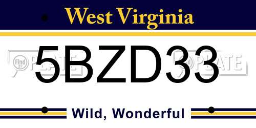 5BZD33 West Virginia License Plate