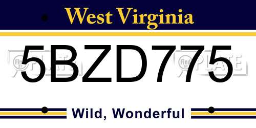 5BZD775 West Virginia License Plate