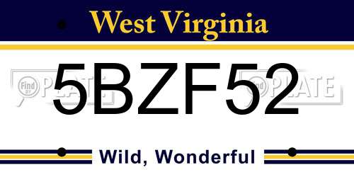 5BZF52 West Virginia License Plate