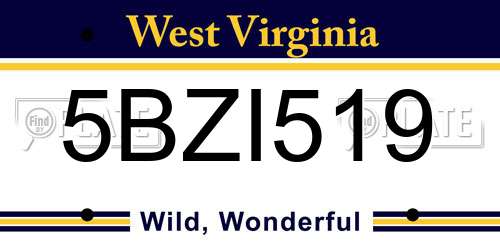 5BZI519 West Virginia License Plate